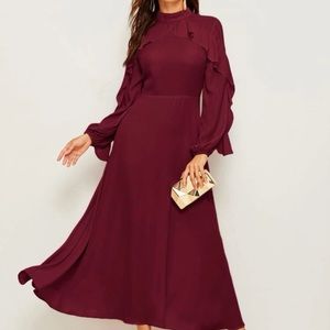 SHEIN Mock Neck Ruffle Trim and Fit & Flare Dress.